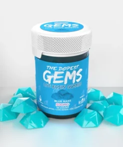 GEMS: LIVE ROSIN GUMMIES BY HASH HOUSE – 500MG BLUE RAZZ 10/PER JAR